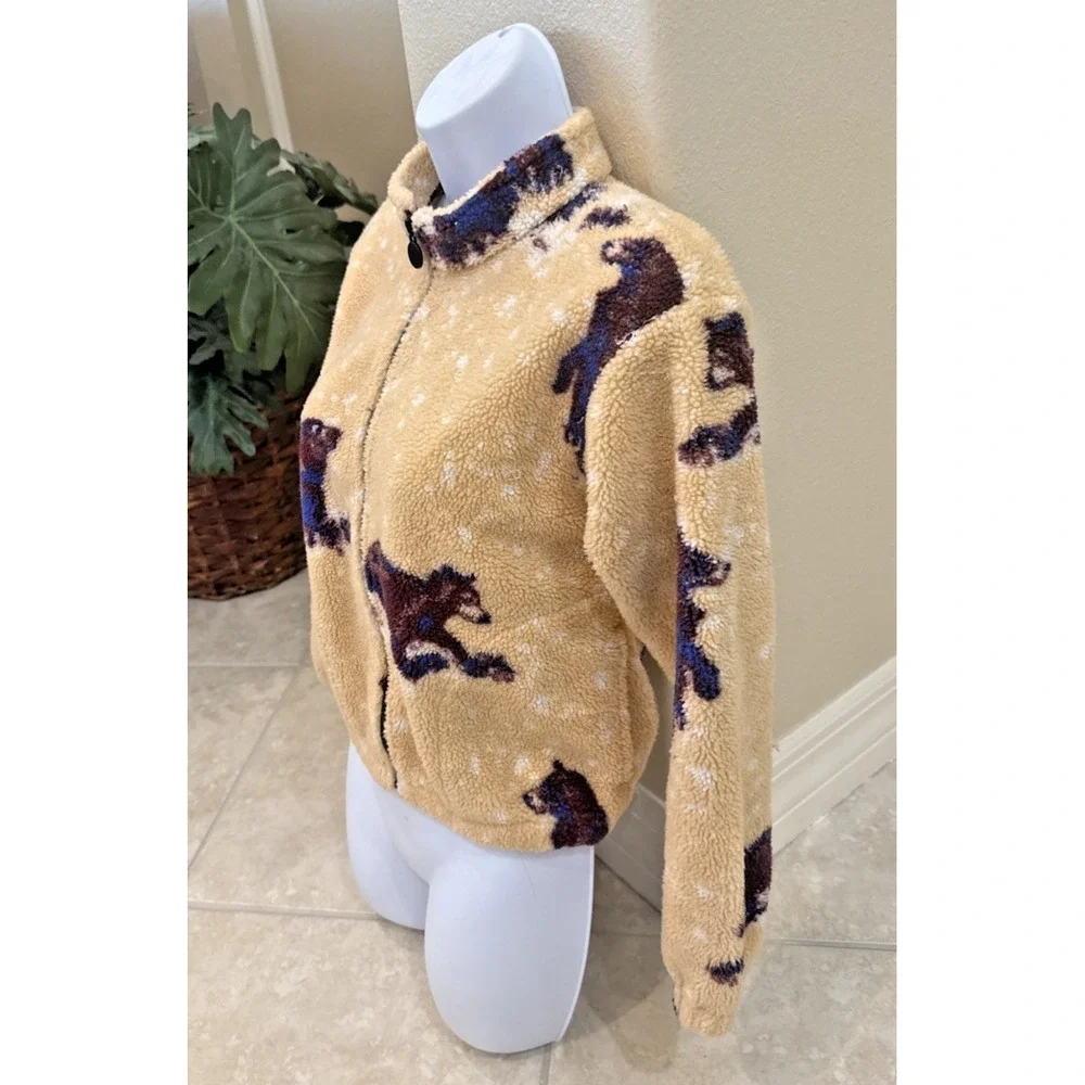 VTG RARE Kids Outback Trading Company Fleece‎ Jacket Bear Print Full Zip Size M